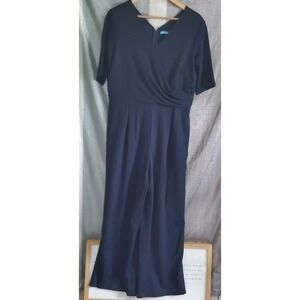 J.McLaughlin Navy Blue Faux Wrap V-Neck Short Sleeve Wide Leg Jumpsuit L